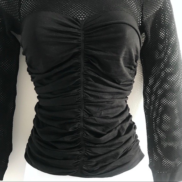 NWOT Black Ruched Netted Long Sleeve Winter Top - Picture 8 of 14